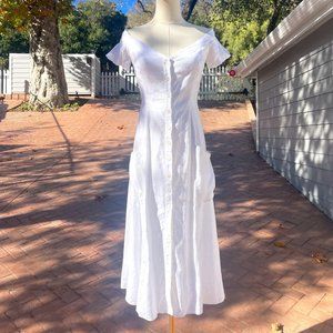 Reformation White Linen Off-The-Shoulder Button-Up Midi Dress (Size: S)